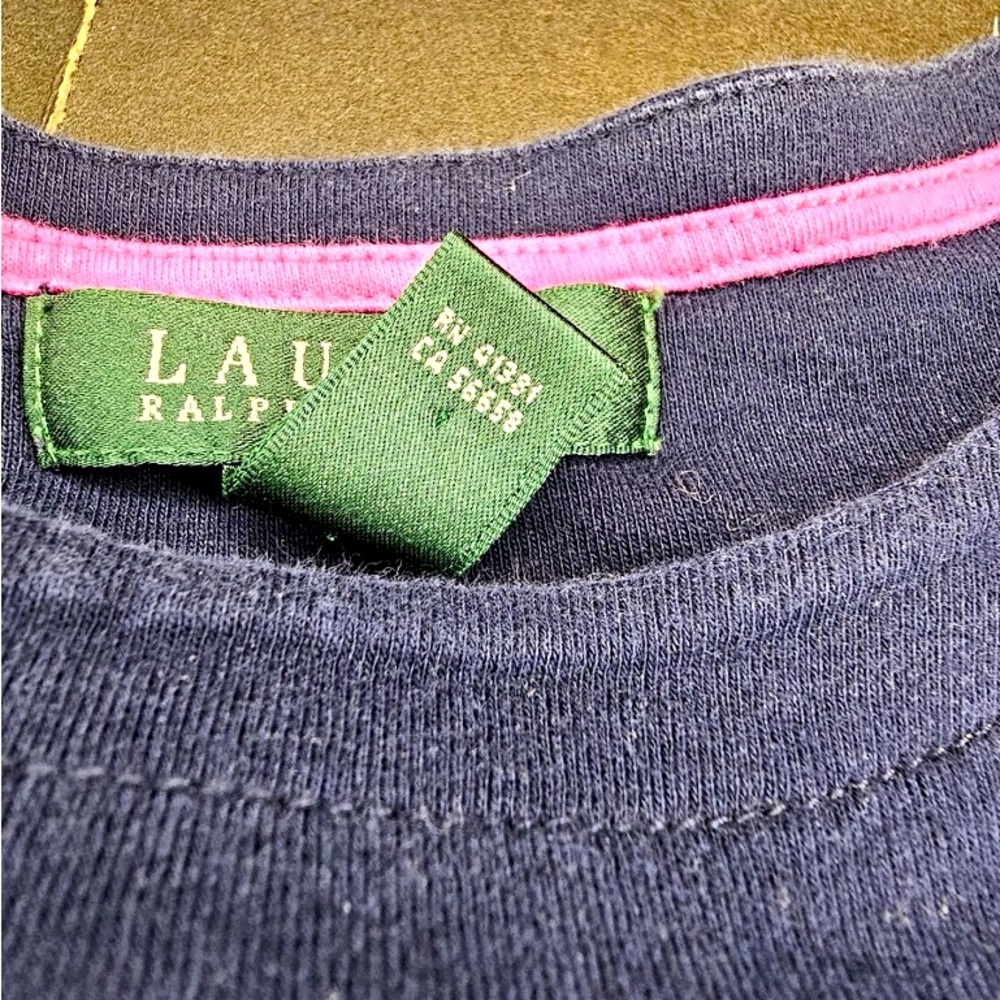 Lauren Ralph Lauren / Navy & White Striped Short Sleeved Shirt - Picture 6 of 9